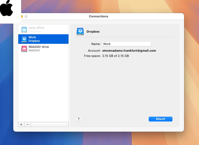The Dropbox details in CloudMounter on Mac