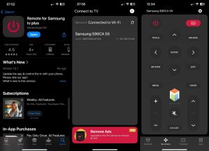 Screens of the Remote for Samsung TV Plus app