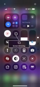 Screen Mirroring option in the Control Center on iPhone