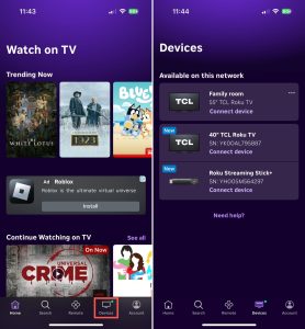Switching device in The Roku App