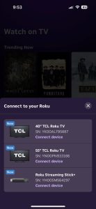 Select your Roku device from the list