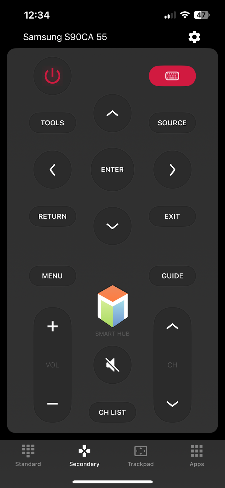 The interface screenshot of the Remote for Samsung TV Plus app