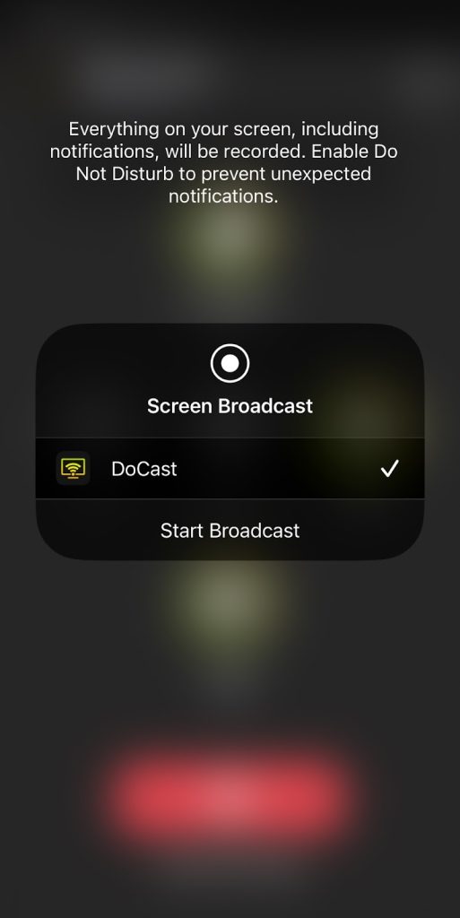 Broadcasting iPhone screen with DoCast
