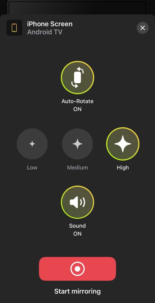 Screen mirroring options in DoCast