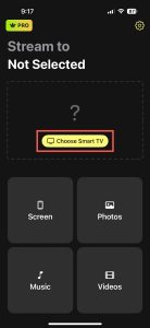 Tap on the Choose Smart TV button in DoCast
