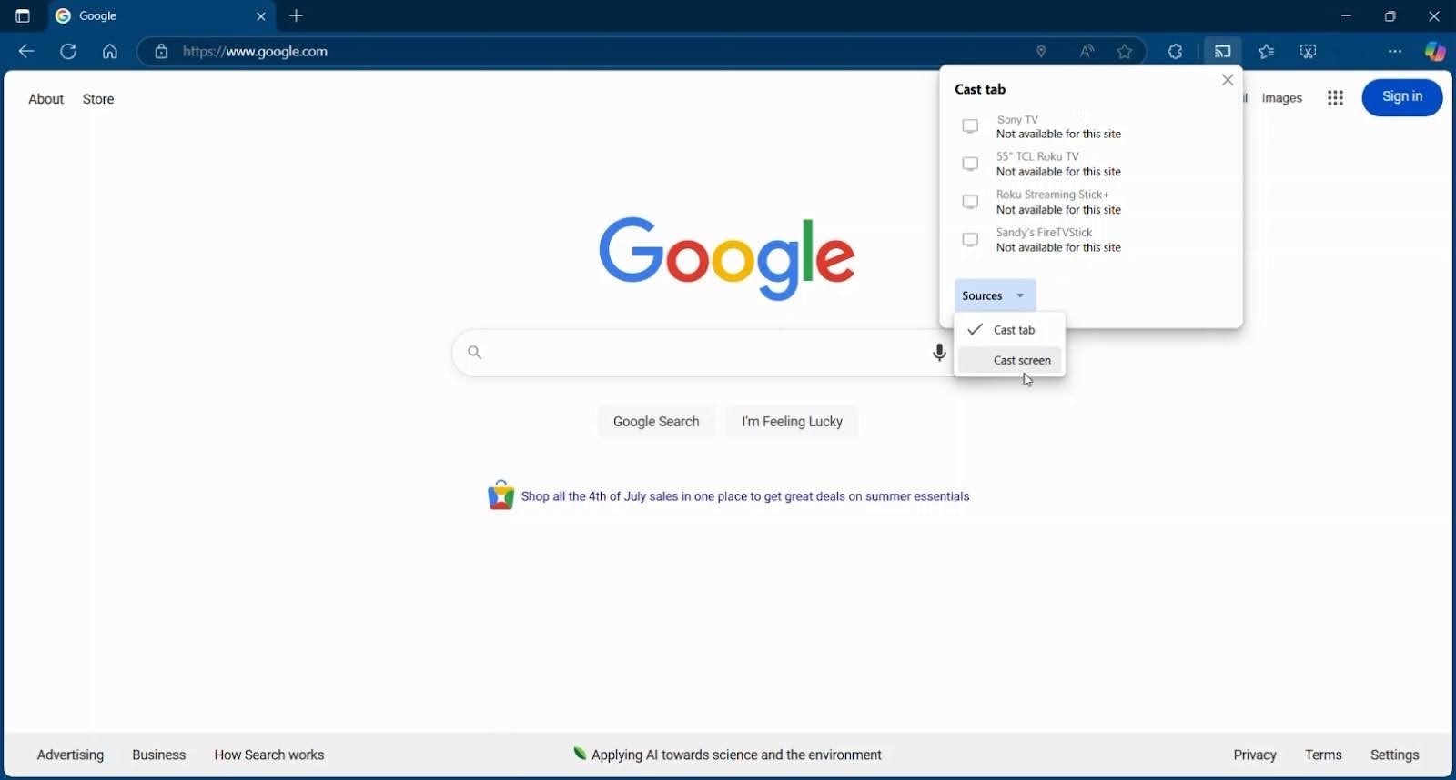 Tap on the Cast screen button in Chrome browser