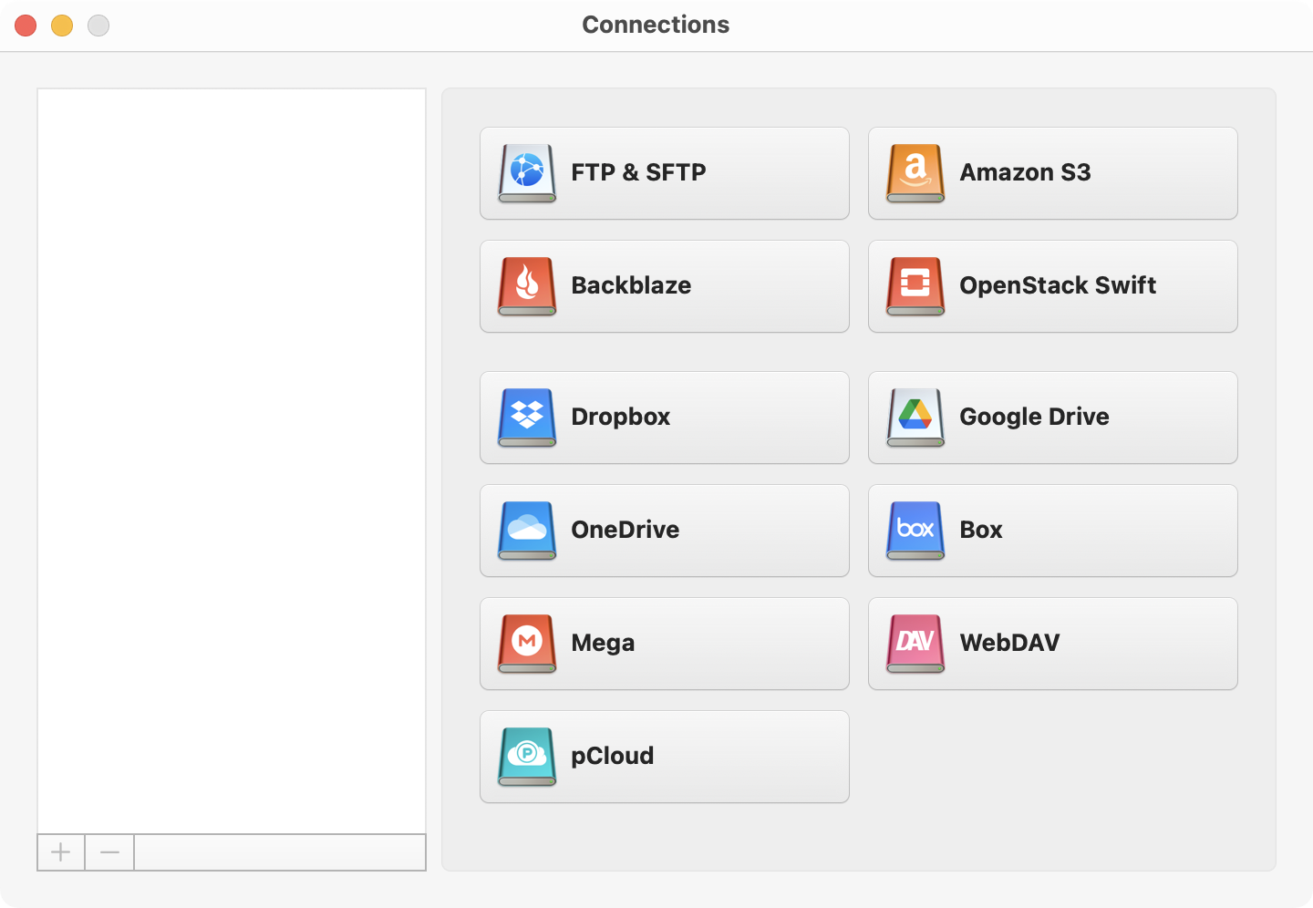 The connection window in CloudMounter on macOS The connection box in CloudMounter on Mac