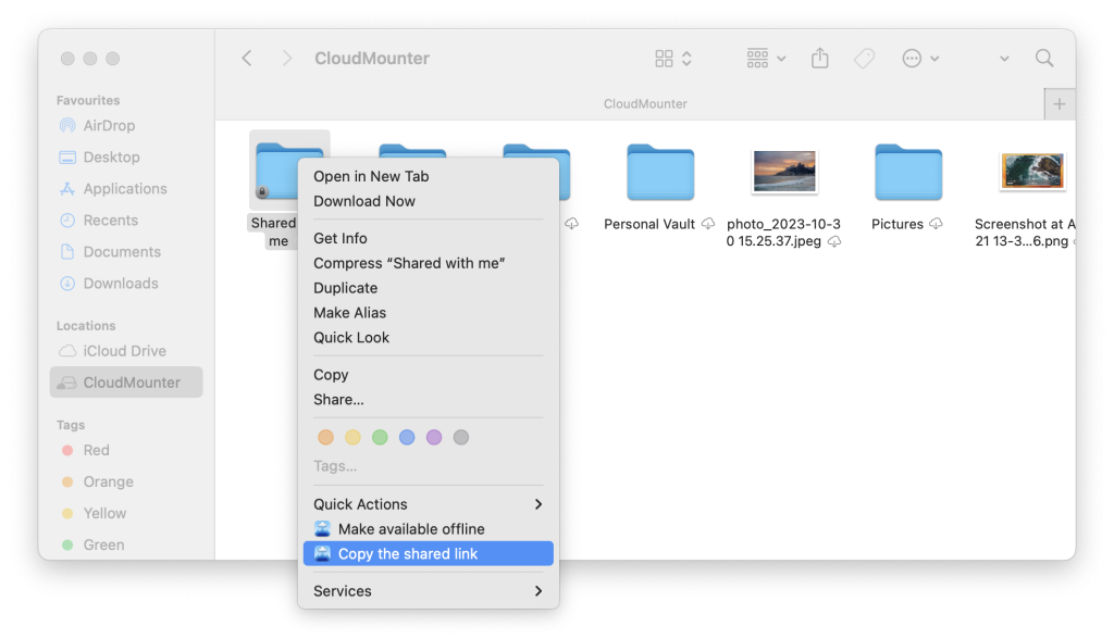 The shared link to copy OneDrive file on CloudMounter