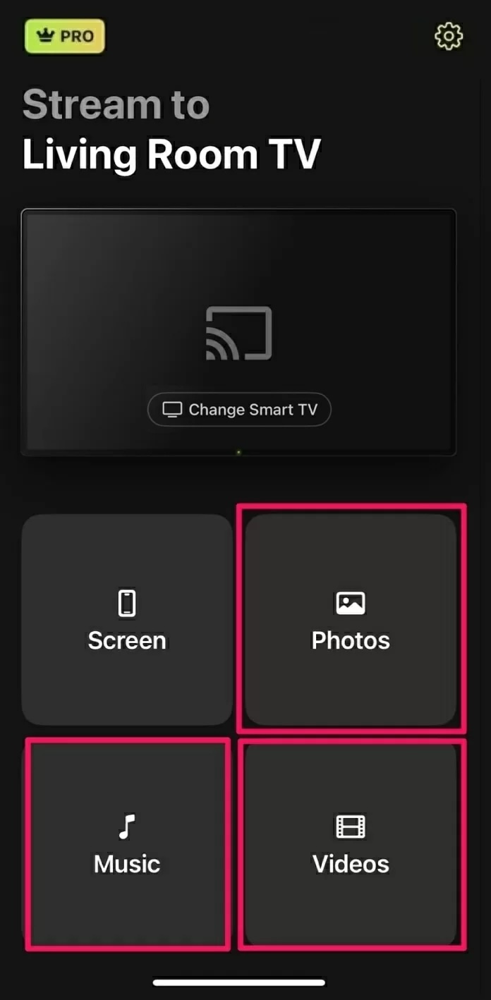 Select the option you need to stream in DoCast