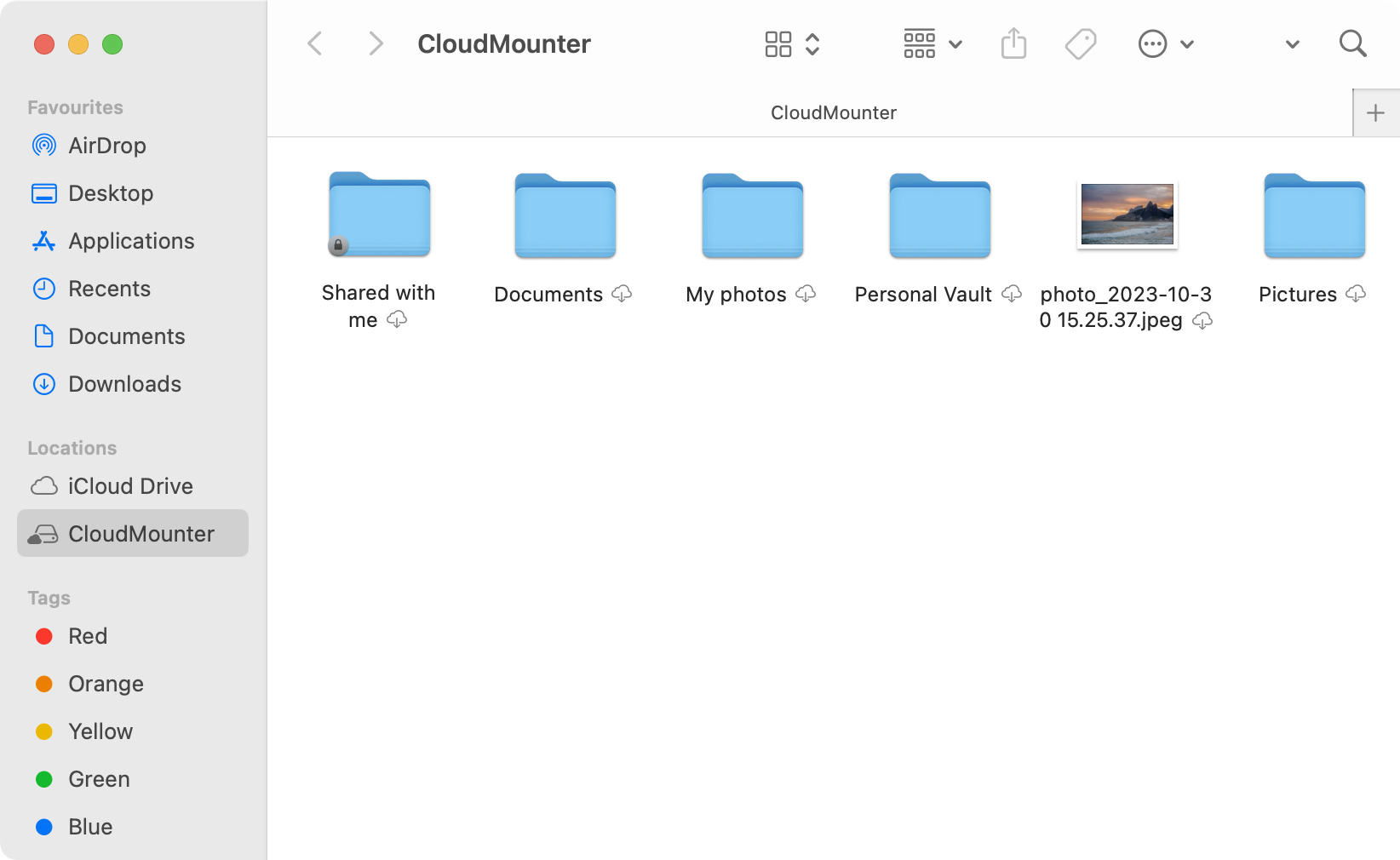 OneDrive in the Finder's Locations sidebar on Mac
