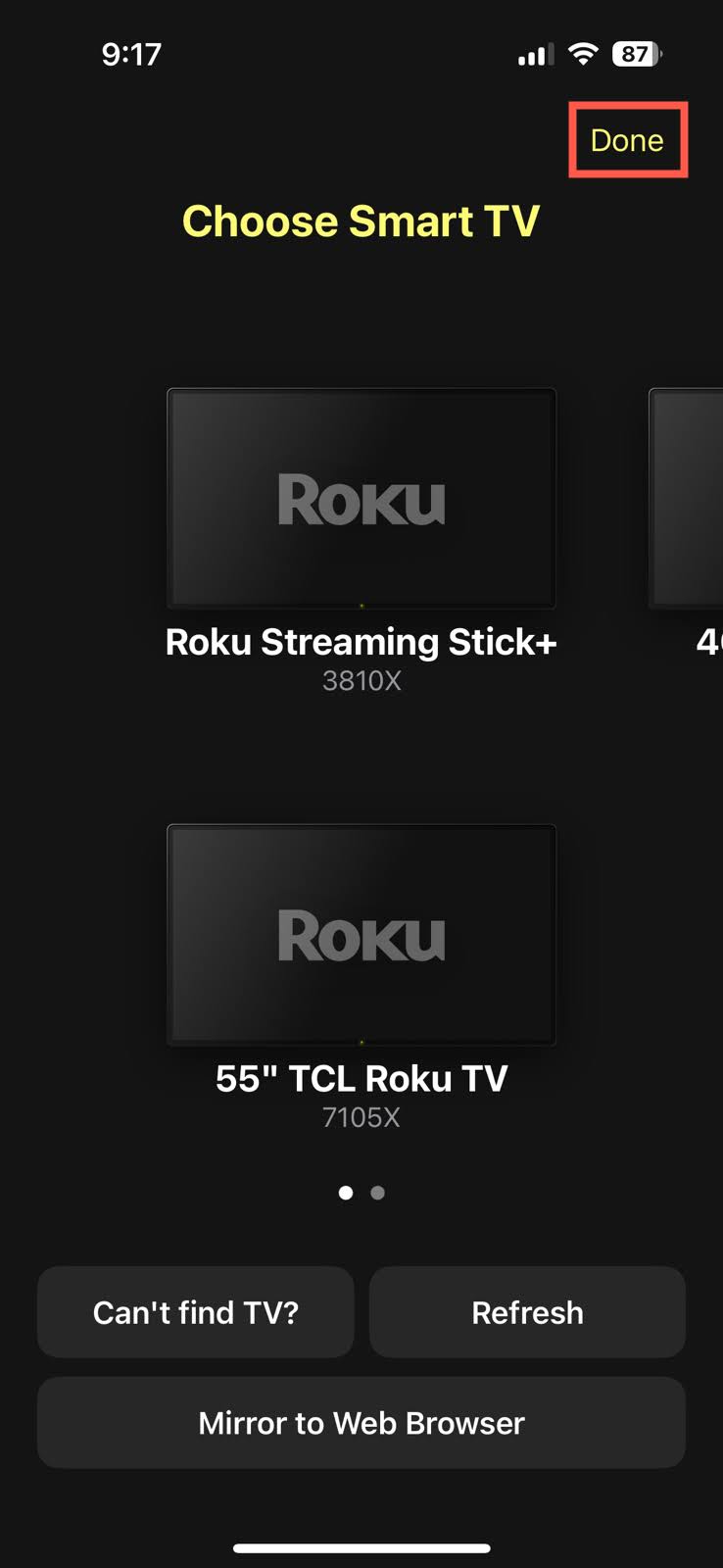 Select your TV device in DoCast