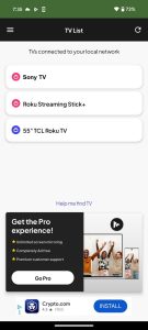 Tap on your Sony TV in MirrorMeister on Android
