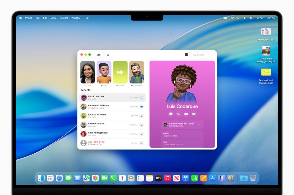 The new Phone app on Mac includes the same familiar features as on iPhone