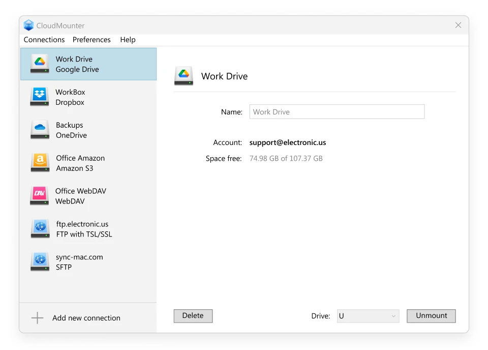 Google Drive setting in CloudMounter on Windows