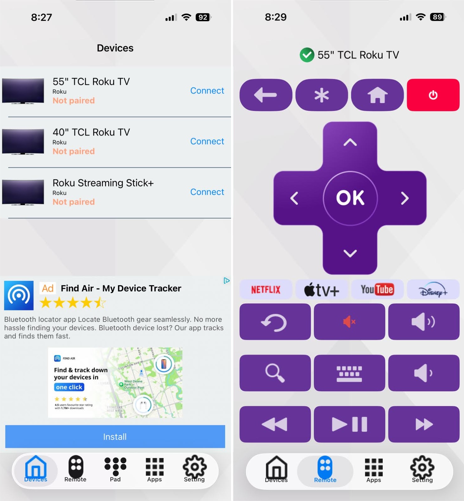 TV Remote Universal मे Connect बटन पर टैप करे