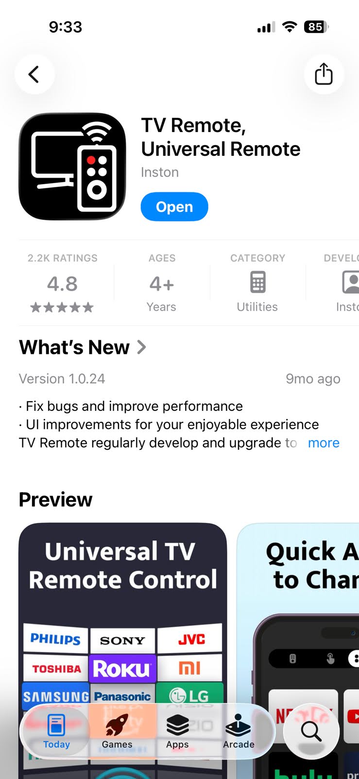 ऐप स्टोर से TV Remote, Universal Remote डाउनलोड करे
