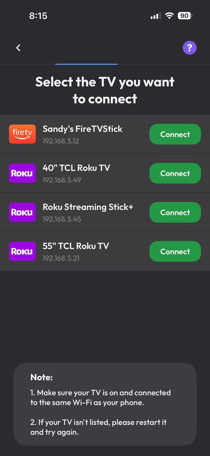 TV Remote, Universal Remote मे Connect बटन पर टैप करे