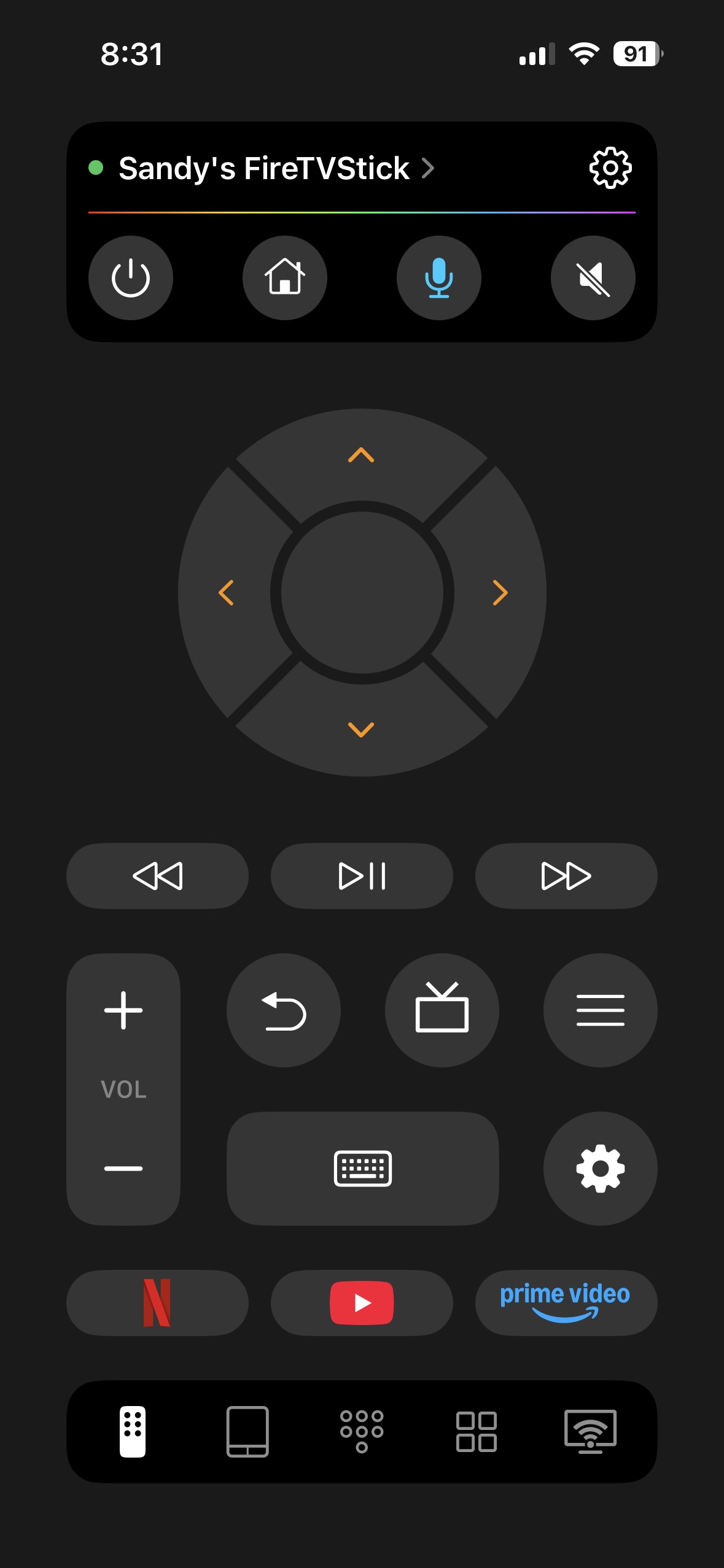 The main screen of the TVRem app