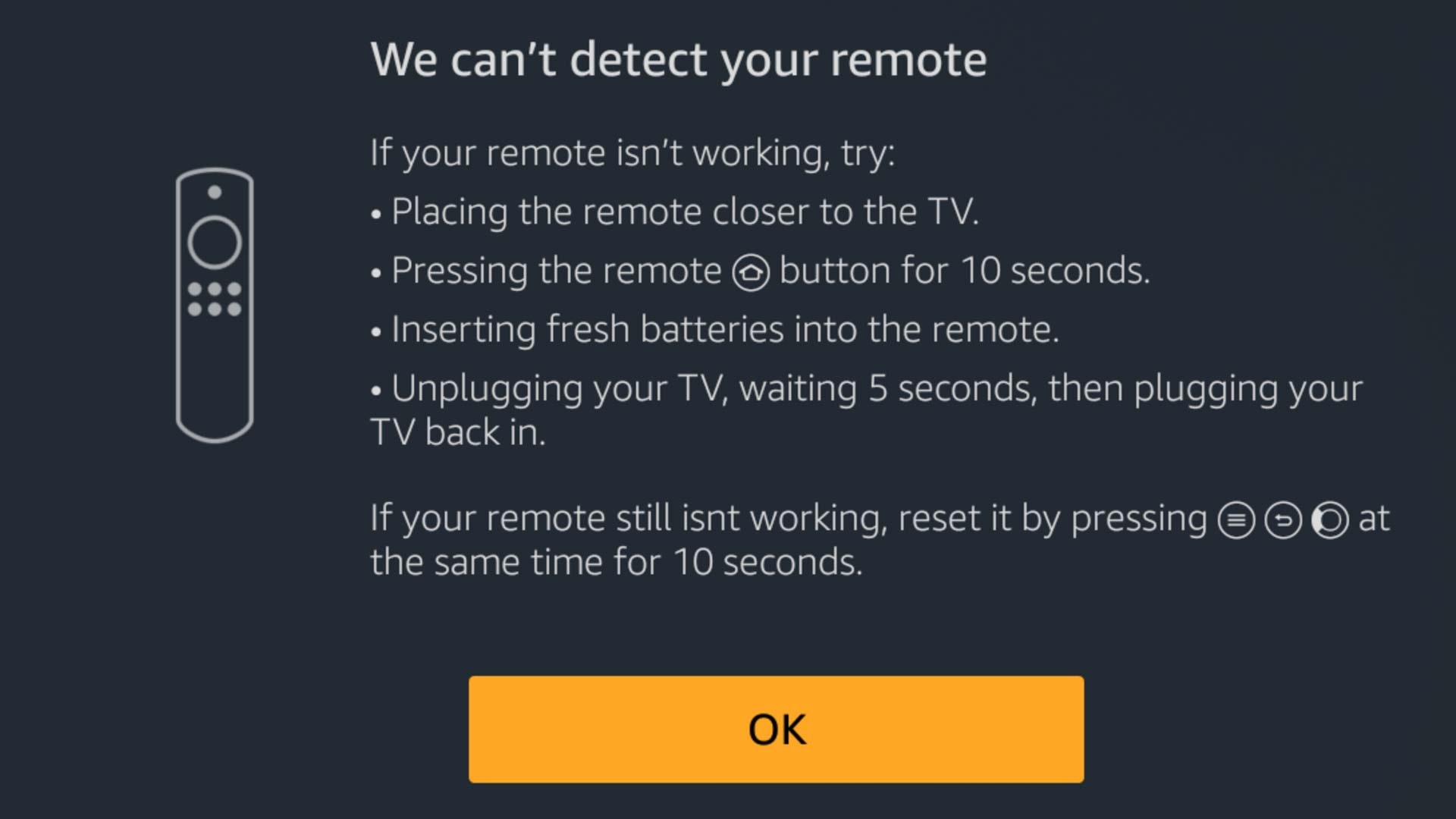 Fire TV message for remote detection
