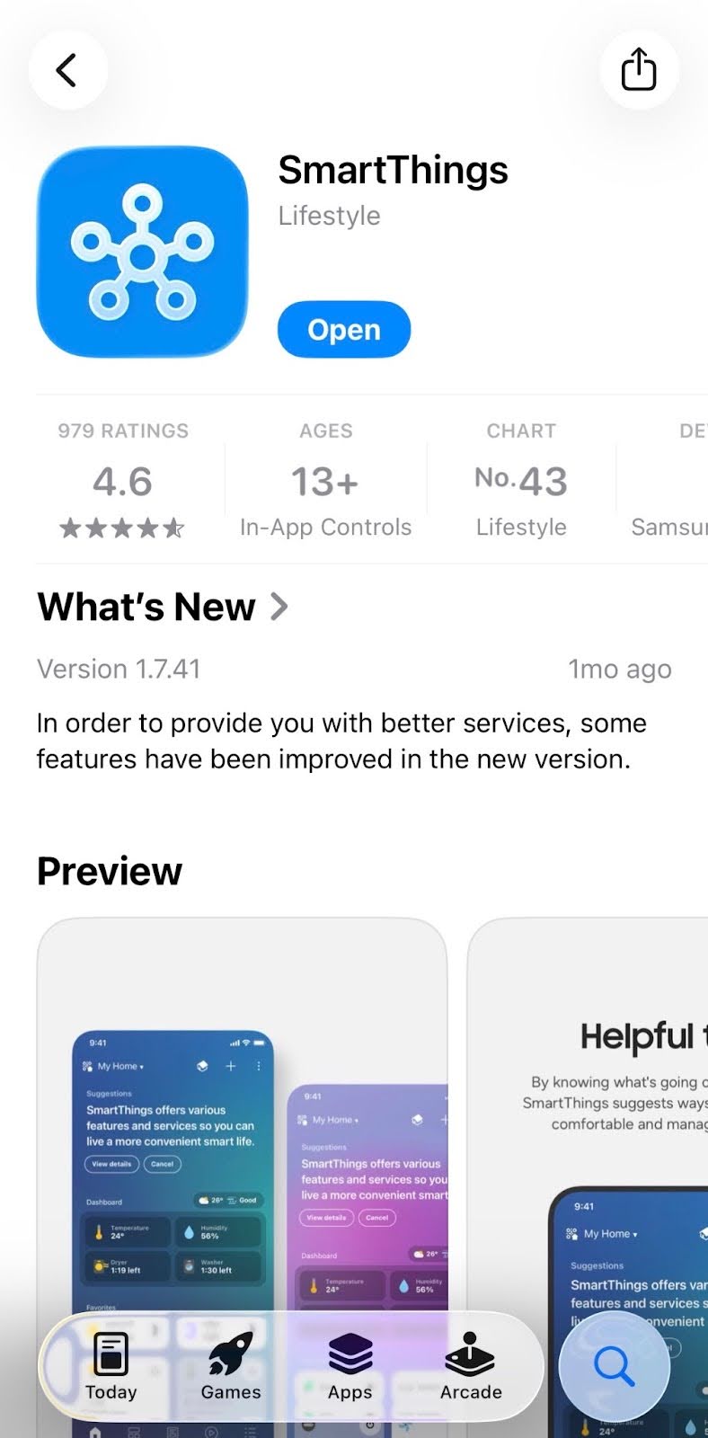 Download SmartThings app from the App Store