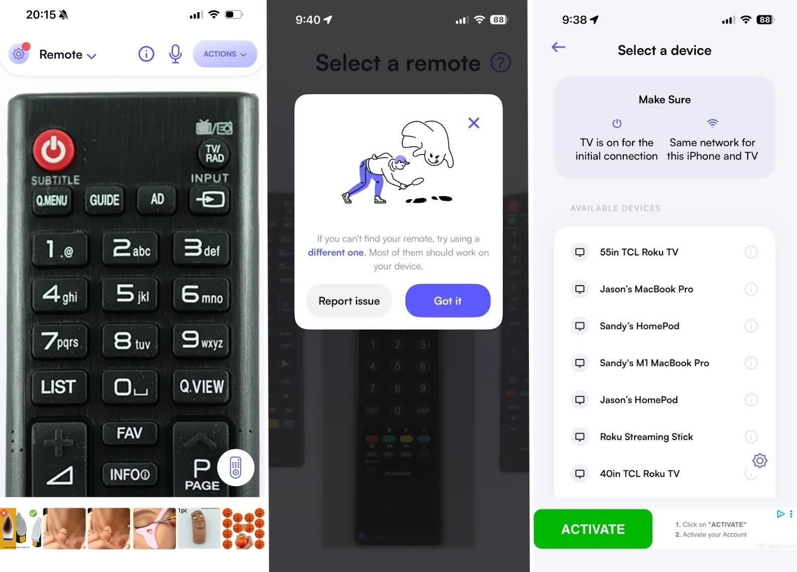 Screenshots of the Remote Control for LG app Screenshots of the Remote Control for LG app