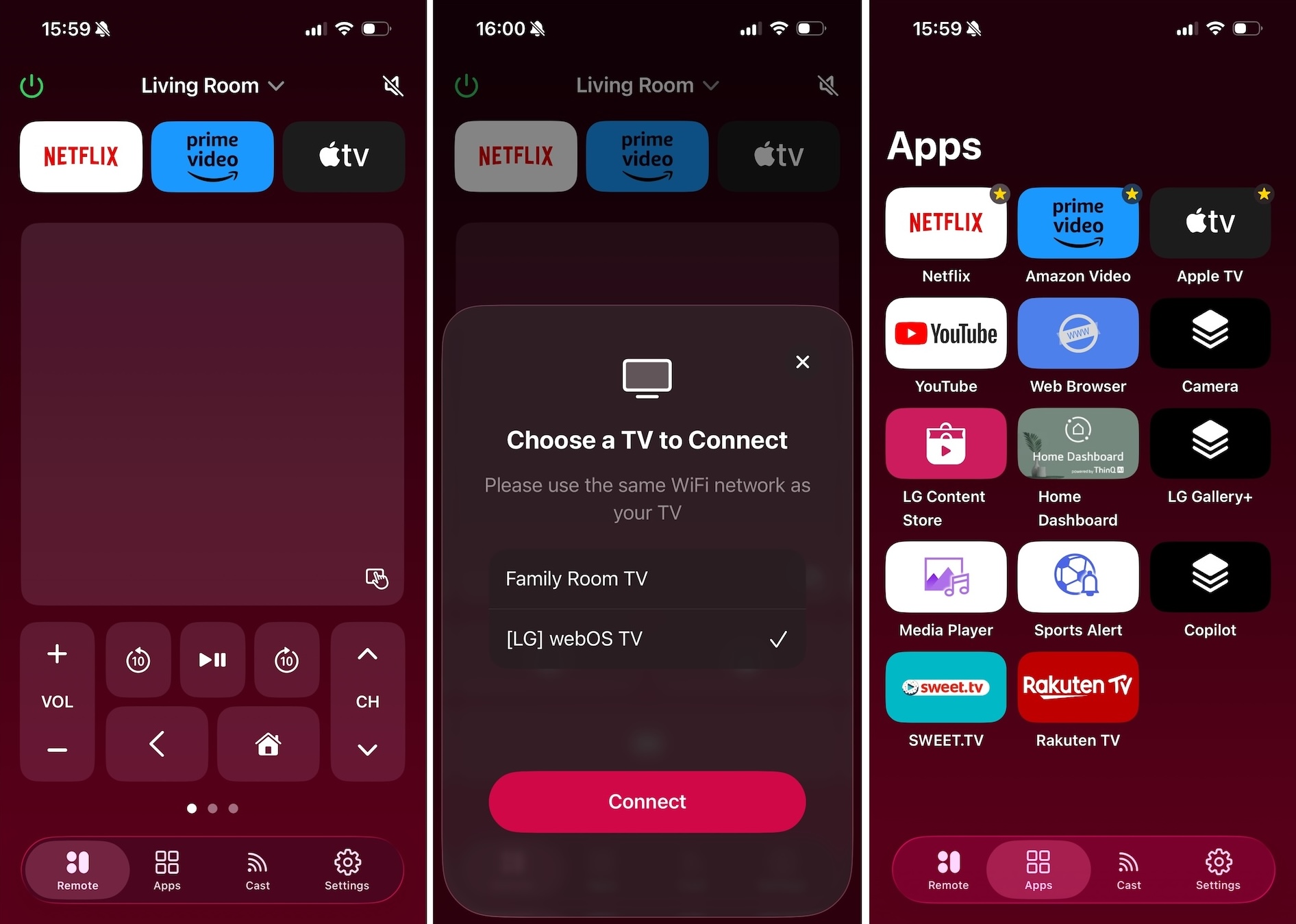 Screenshots of the Remote Control Smart LG TV app Screenshots of the Remote Control Smart LG TV app