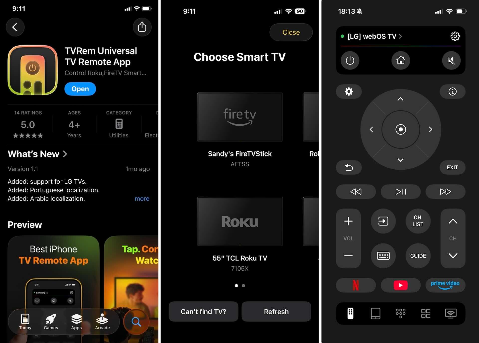 Screenshots of the TVRem app Screenshots of the TVRem app