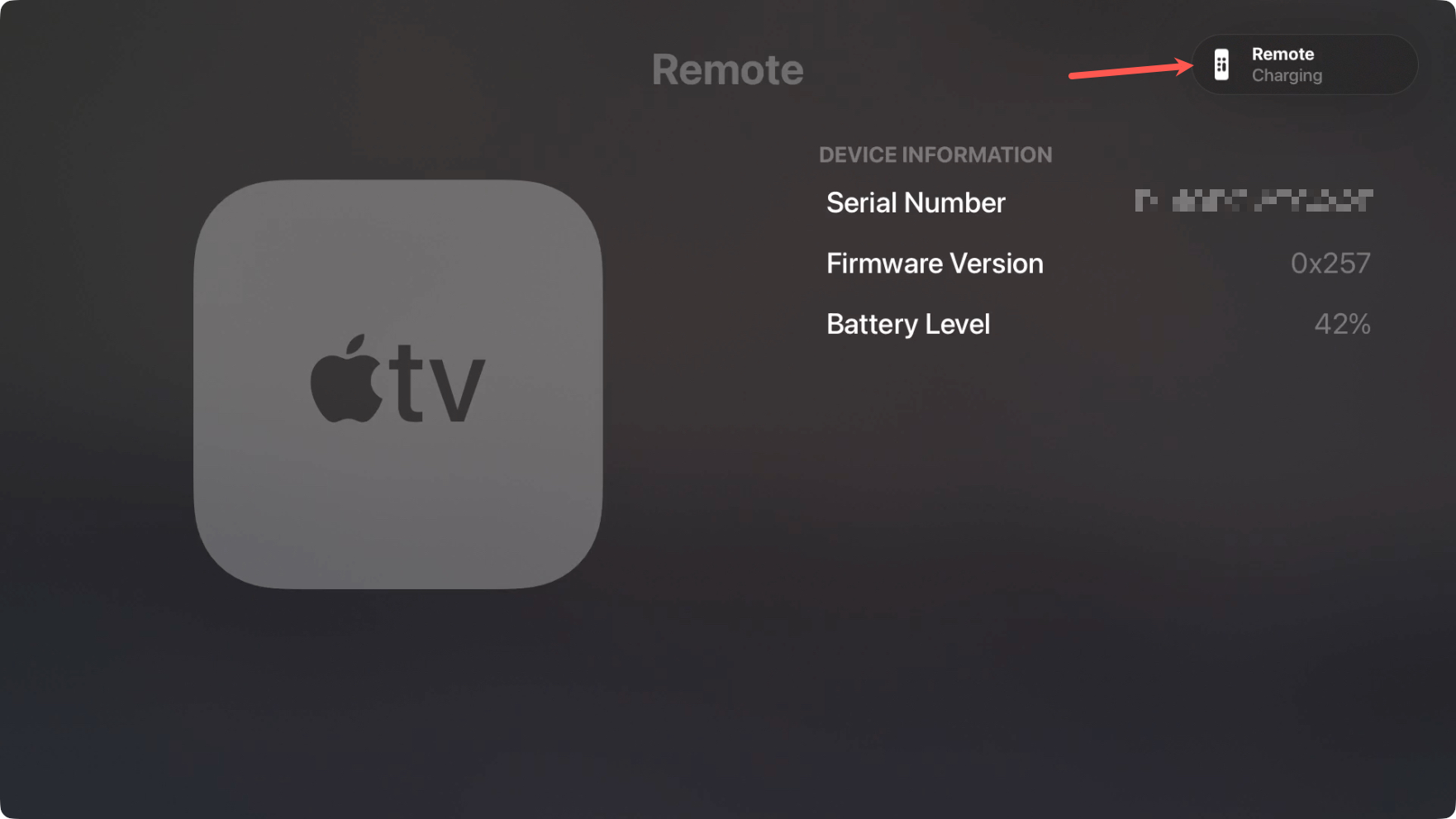 Apple TV Remote Charging message