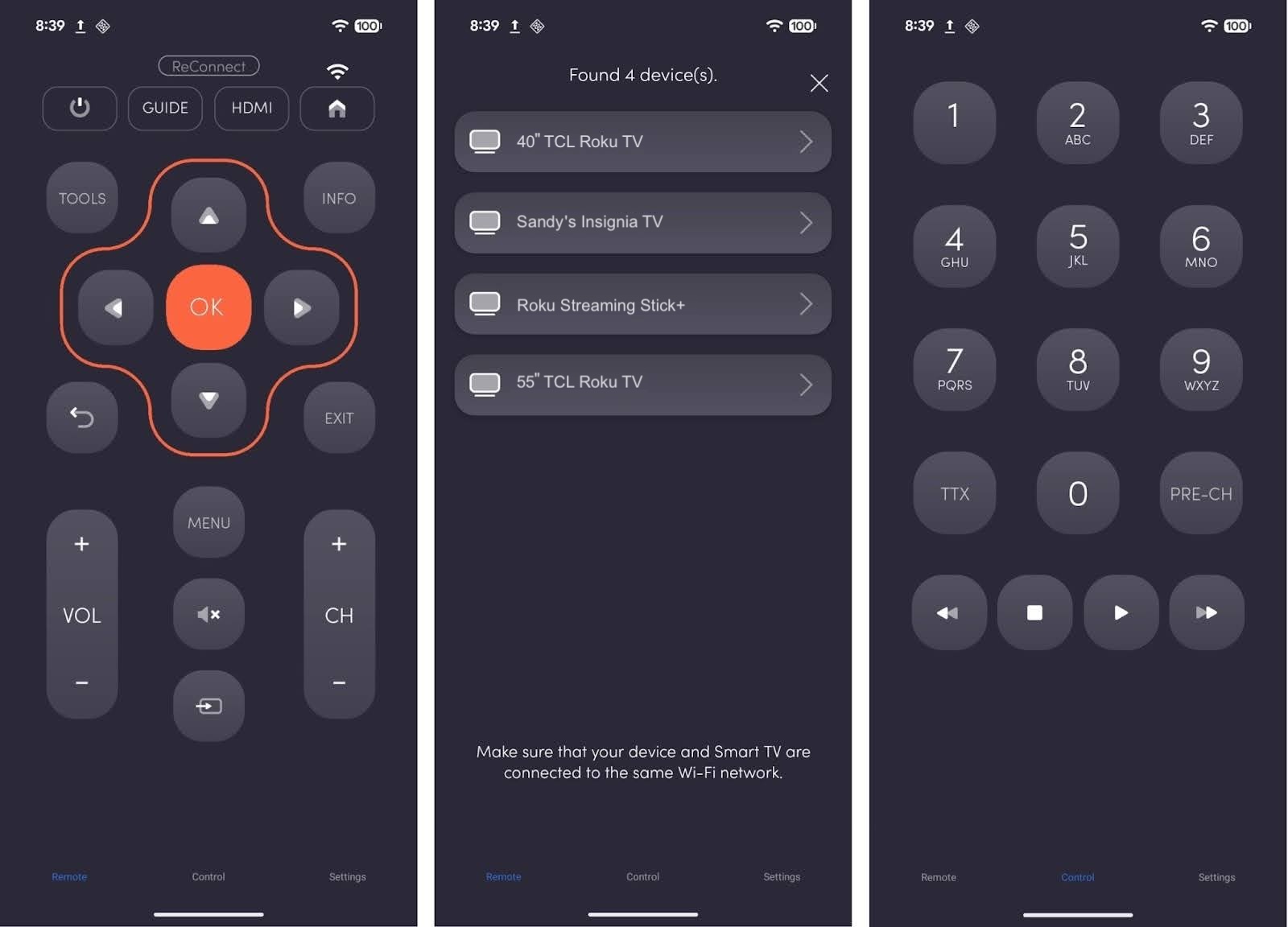 Interface screenshots of the Insignia Fire TV Remote app Interface screenshots of the Insignia Fire TV Remote app
