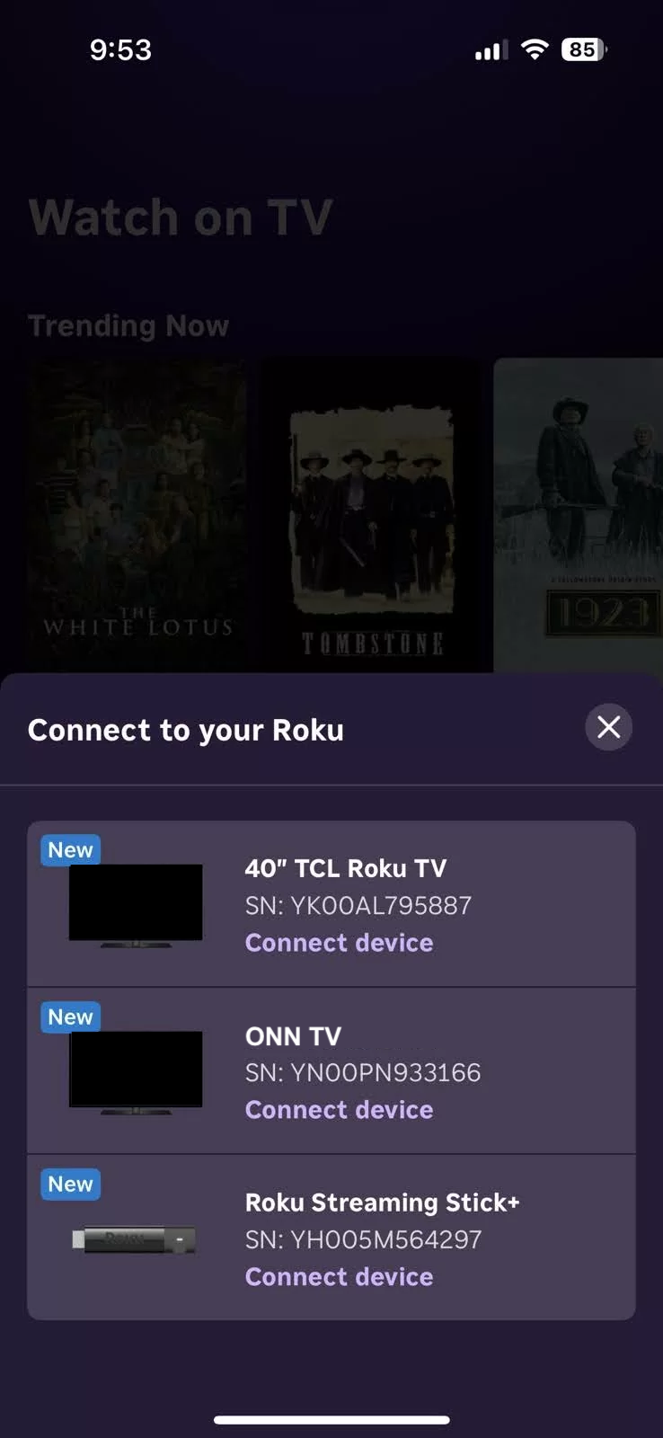 Select your ONN TV from the list of devices in the official Roku app