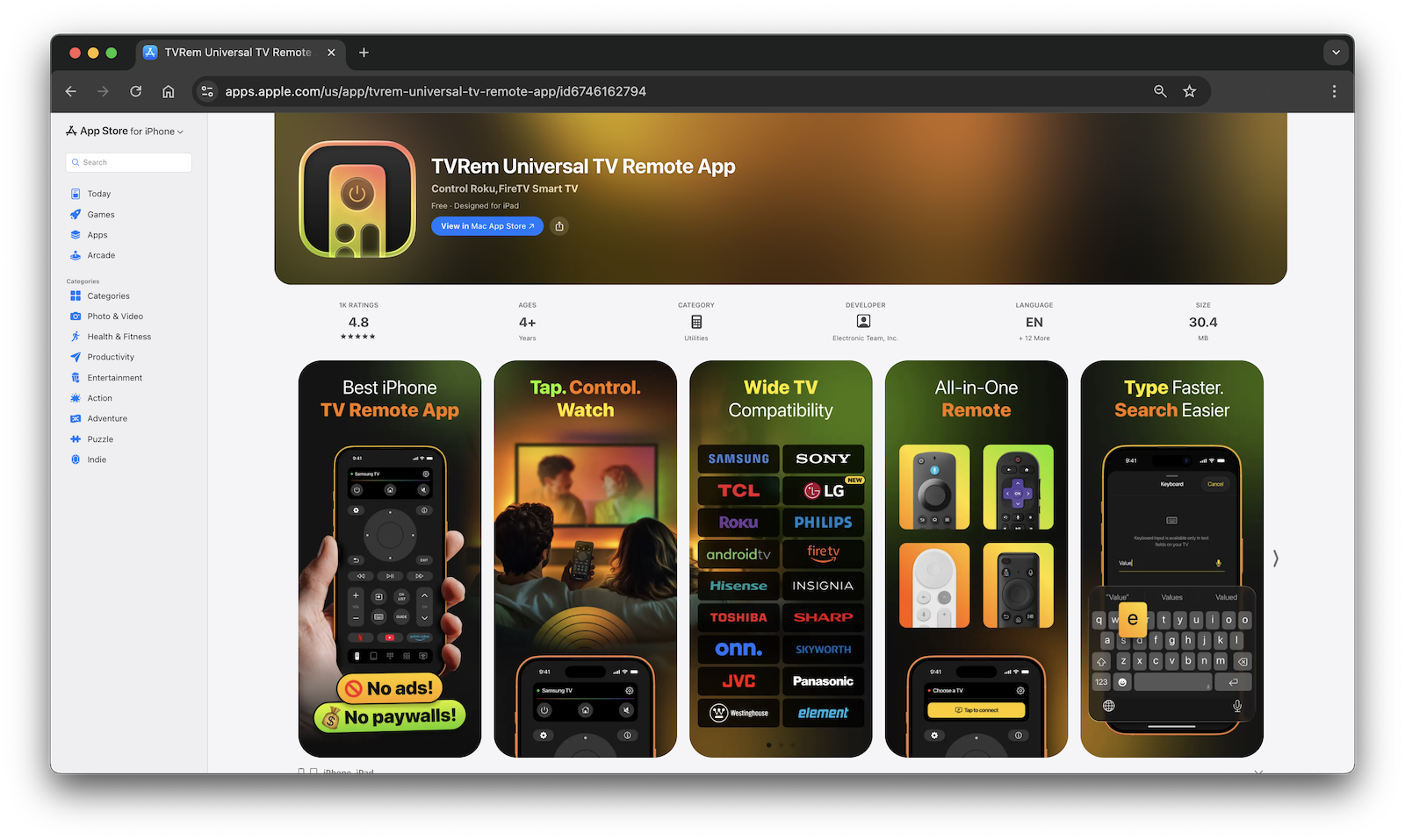 TVRem Universal TV Remote App