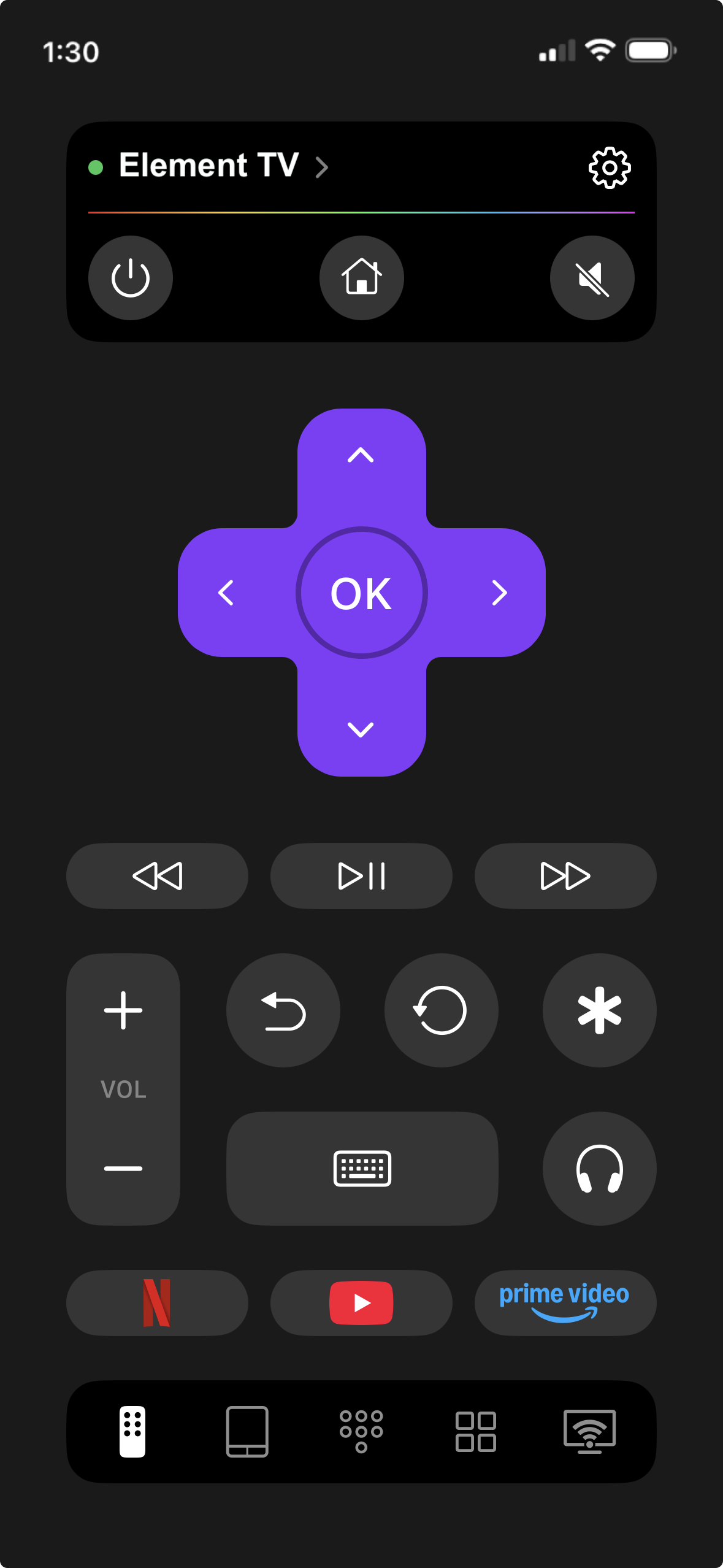 TVRem is connected to an Element TV