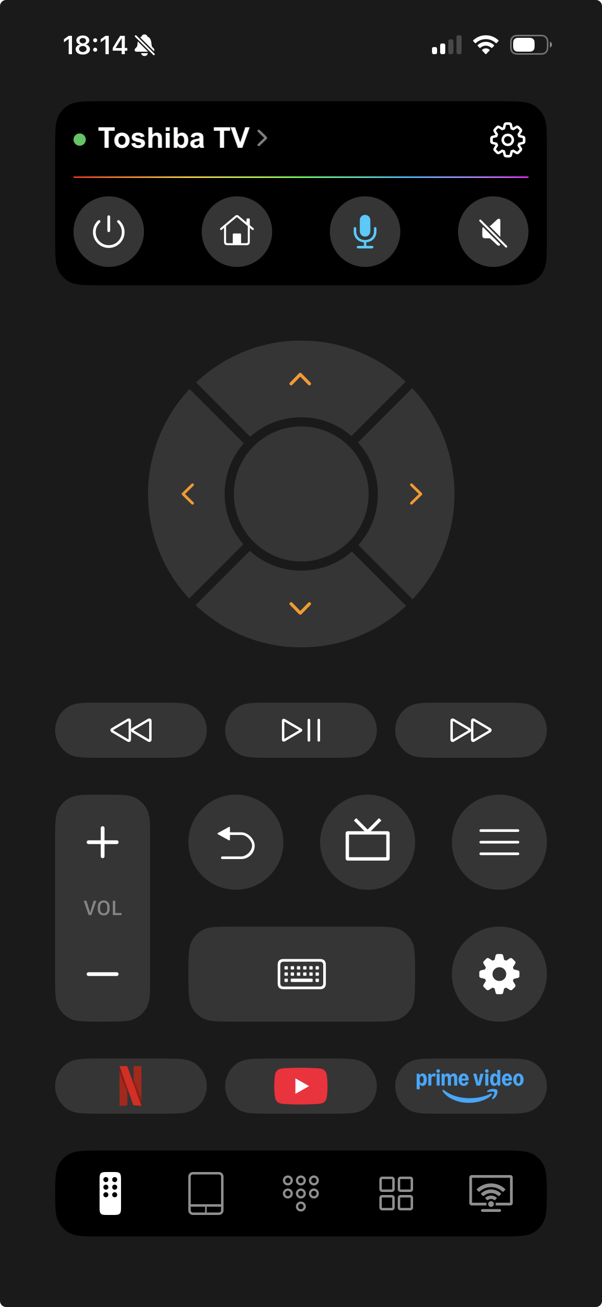 TVRem is connected to Toshiba TV