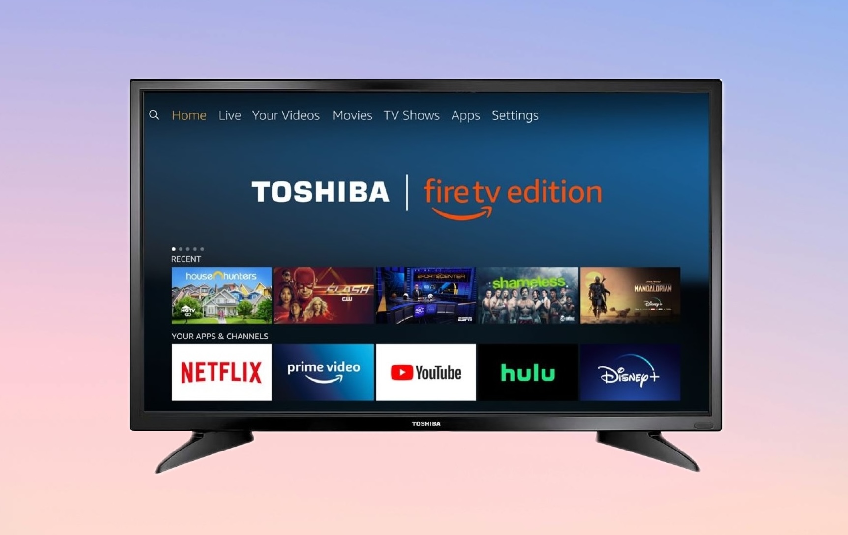 The Toshiba TV on a neutral background