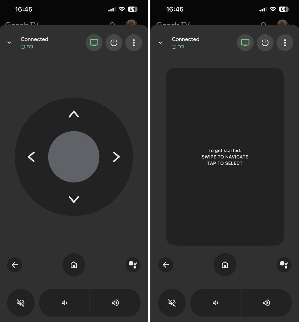 Interface screenshots of the Official Google TV app