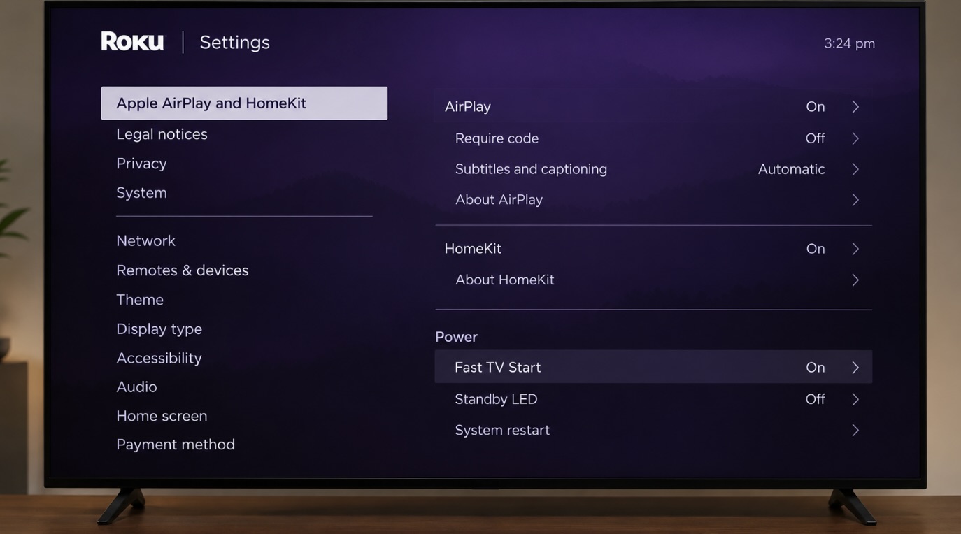 Fast TV Start option in the Roku TV Settings