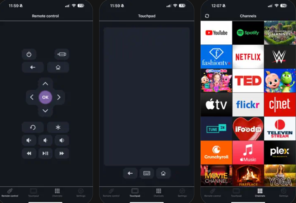 Rokie - Remote for Roku Player and screens with the touchpad and channels