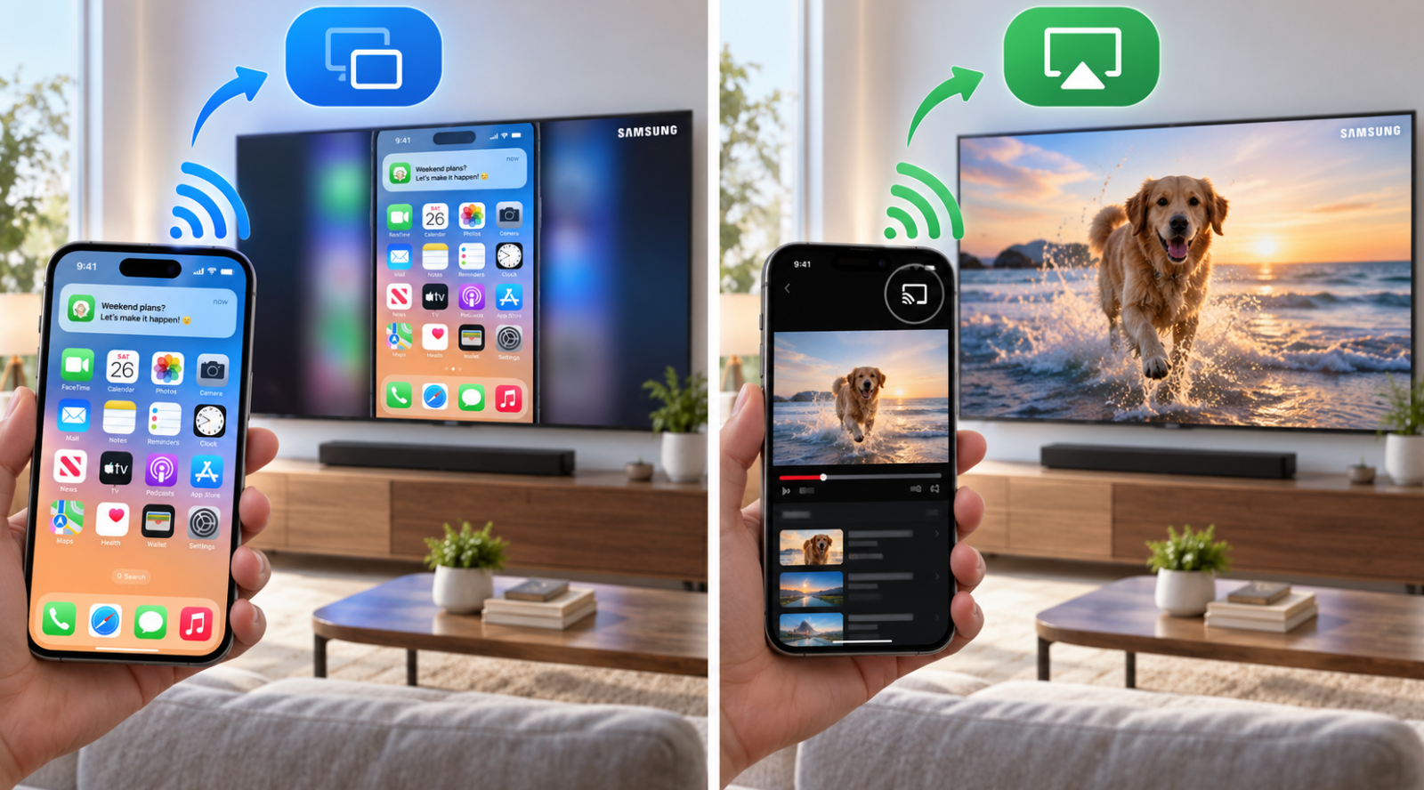 Difference between Screen Mirroring and in-app Streaming or Casting