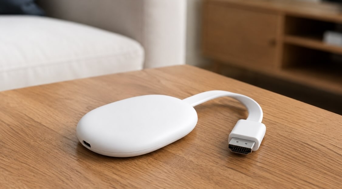 Chromecast device on the table Chromecast device on the table