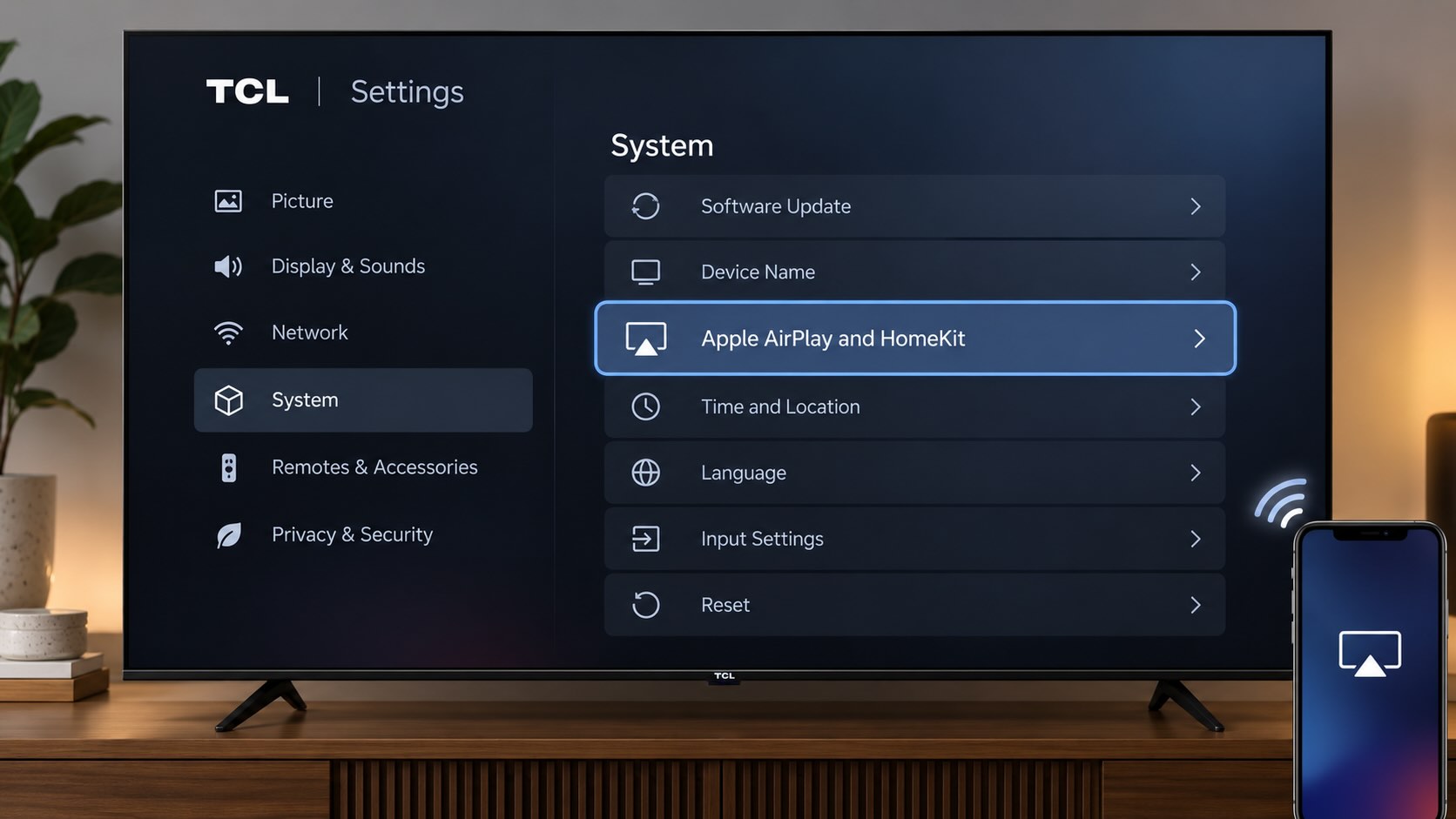 Настройки Apple AirPlay и HomeKit на телевизоре TCL Настройки Apple AirPlay и HomeKit на телевизоре TCL