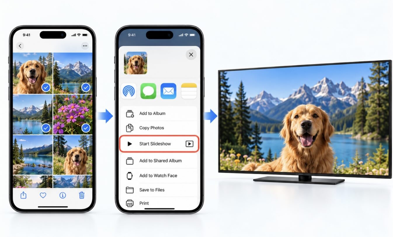 Die Option „Diashow“ in der Fotos-App auf dem iPhone